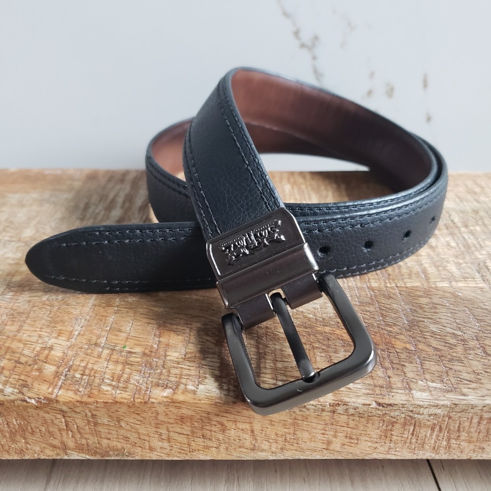 Levis Belt Mens L 30 32 Black Brown Reversible Casual Jeans Pony Buckle